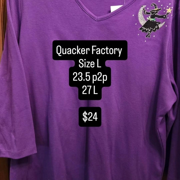 Quacker Factory Purple Long Sleeve Top with Embroidered Witch Design - Picture 2 of 2
